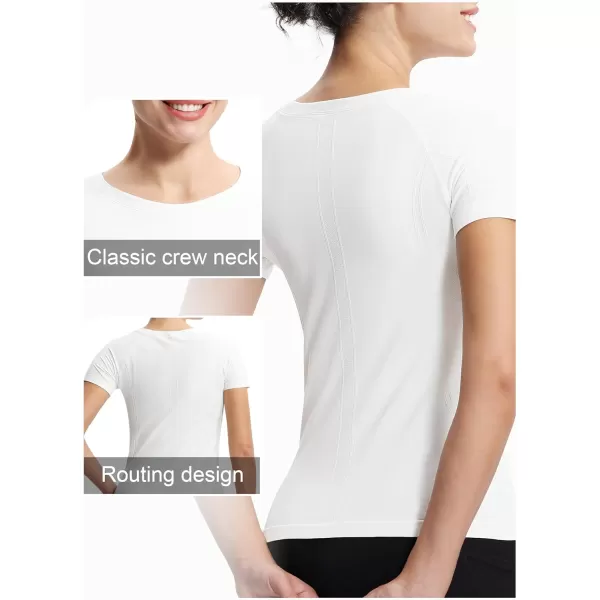 THE GYM PEOPLE Womens Seamless Workout TShirts Short Sleeve Slim Fit Shirts Breathable Running Tee TopsWhite
