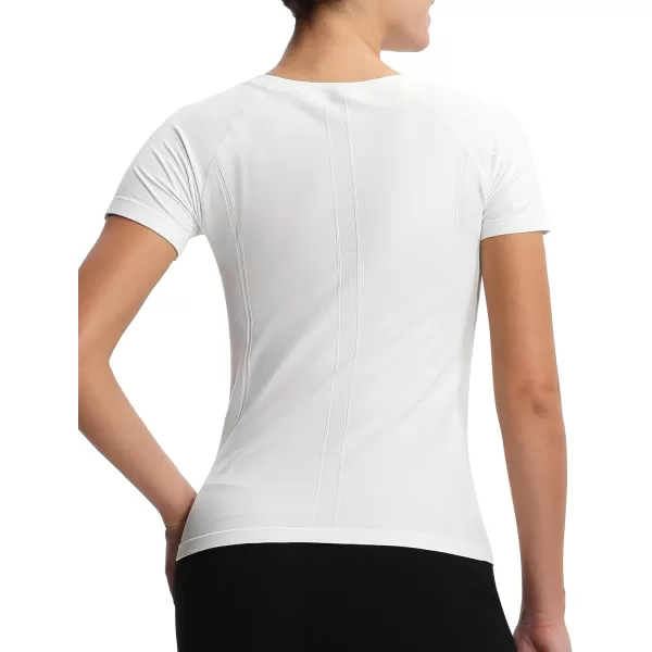 THE GYM PEOPLE Womens Seamless Workout TShirts Short Sleeve Slim Fit Shirts Breathable Running Tee TopsWhite