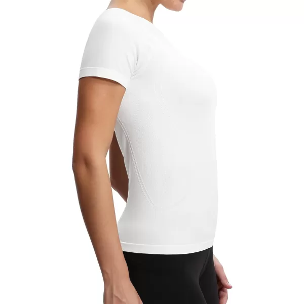 THE GYM PEOPLE Womens Seamless Workout TShirts Short Sleeve Slim Fit Shirts Breathable Running Tee TopsWhite