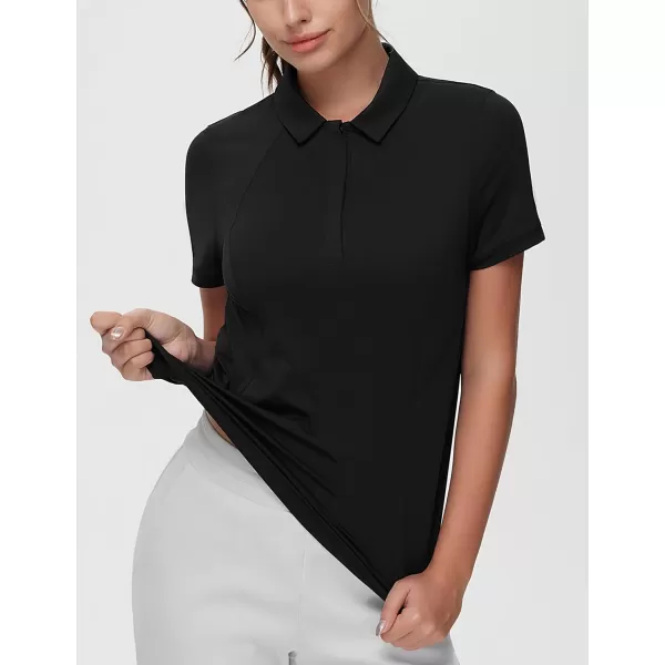 THE GYM PEOPLE Womens Short Sleeve Golf Polo Shirts Slim Fit Lightweight Running Tennis ShirtsBlack
