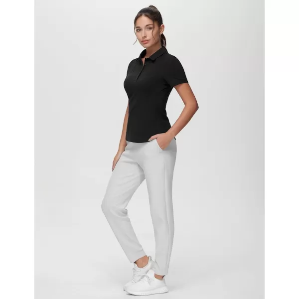 THE GYM PEOPLE Womens Short Sleeve Golf Polo Shirts Slim Fit Lightweight Running Tennis ShirtsBlack