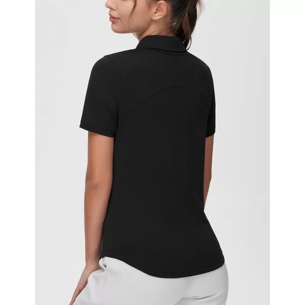THE GYM PEOPLE Womens Short Sleeve Golf Polo Shirts Slim Fit Lightweight Running Tennis ShirtsBlack
