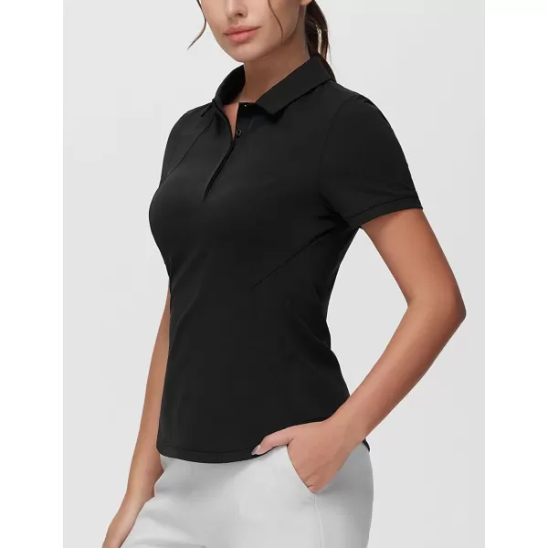 THE GYM PEOPLE Womens Short Sleeve Golf Polo Shirts Slim Fit Lightweight Running Tennis ShirtsBlack