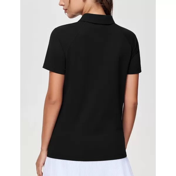 THE GYM PEOPLE Womens Short Sleeve Polo Shirts Zip Up Quick Dry Breathable Collared Golf Workout TopsBlack