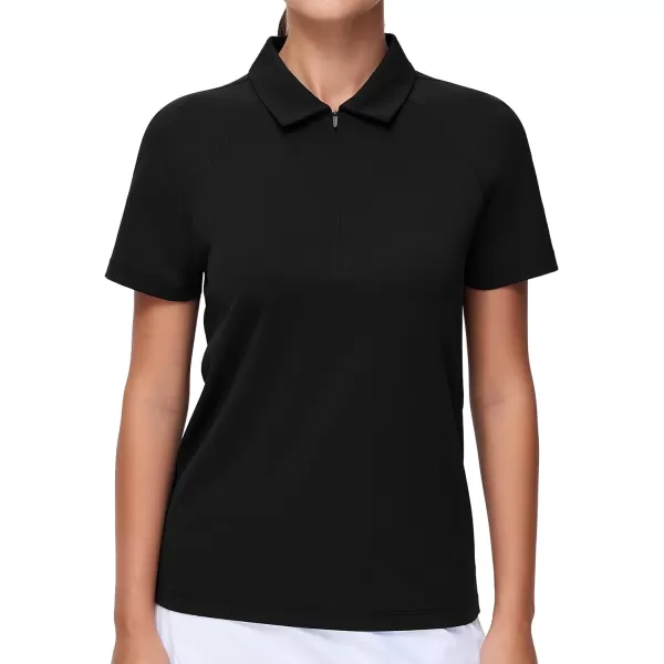 THE GYM PEOPLE Womens Short Sleeve Polo Shirts Zip Up Quick Dry Breathable Collared Golf Workout TopsBlack