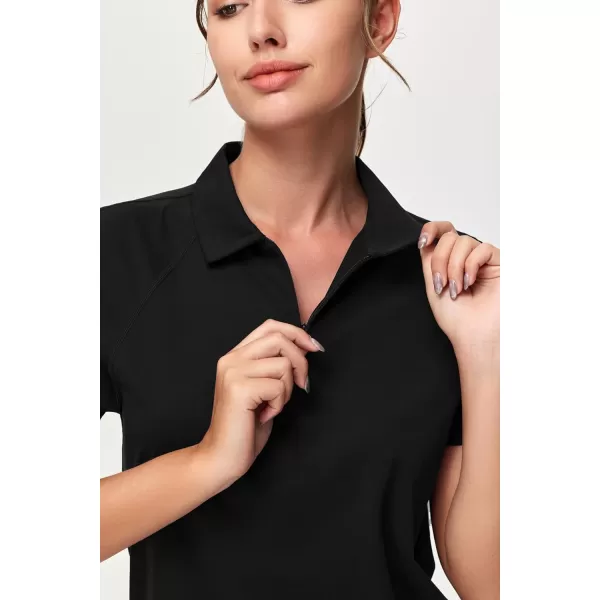 THE GYM PEOPLE Womens Short Sleeve Polo Shirts Zip Up Quick Dry Breathable Collared Golf Workout TopsBlack