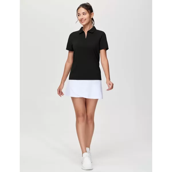 THE GYM PEOPLE Womens Short Sleeve Polo Shirts Zip Up Quick Dry Breathable Collared Golf Workout TopsBlack