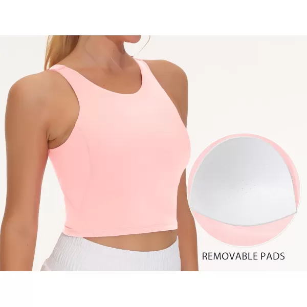 THE GYM PEOPLE Womens Sports Bra Sleeveless Workout Tank Tops Running Yoga Cropped Tops with Removable PaddedPink