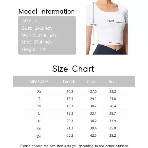 THE GYM PEOPLE Womens Square Neck Crop Tops Short Sleeve Ribbed Ice Silk Fabric Slim fit Workout TShirtWhite
