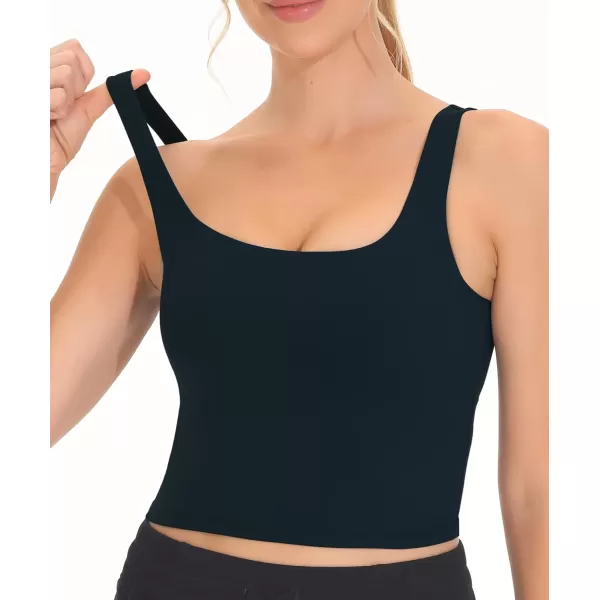 THE GYM PEOPLE Womens Square Neck Longline Sports Bra Workout Removable Padded Yoga Crop Tank TopsBlack