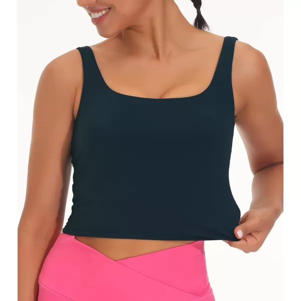THE GYM PEOPLE Womens Square Neck Longline Sports Bra Workout Removable Padded Yoga Crop Tank TopsBlack