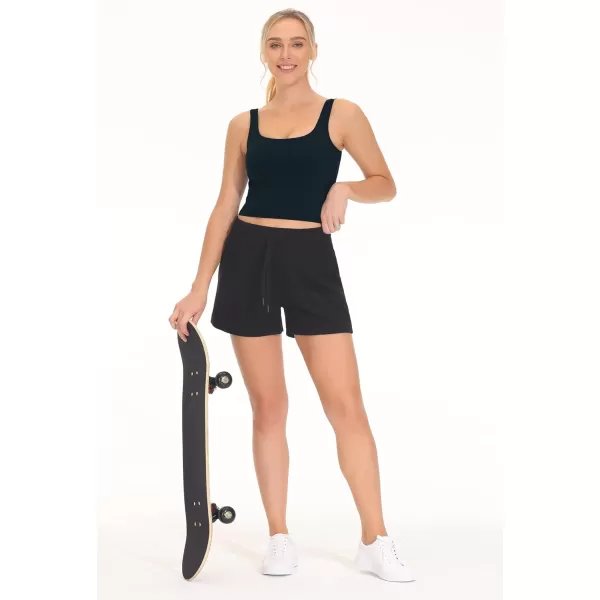 THE GYM PEOPLE Womens Square Neck Longline Sports Bra Workout Removable Padded Yoga Crop Tank TopsBlack