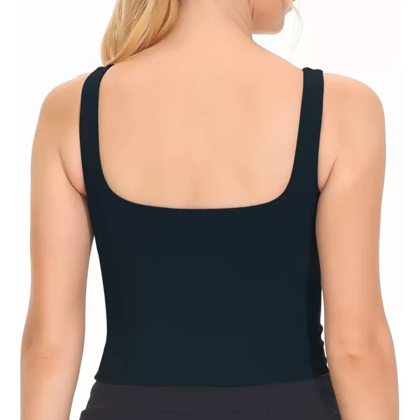 THE GYM PEOPLE Womens Square Neck Longline Sports Bra Workout Removable Padded Yoga Crop Tank TopsBlack