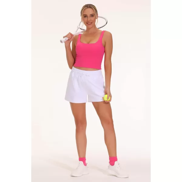 THE GYM PEOPLE Womens Square Neck Longline Sports Bra Workout Removable Padded Yoga Crop Tank TopsBright Pink