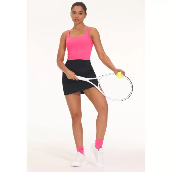 THE GYM PEOPLE Womens Square Neck Longline Sports Bra Workout Removable Padded Yoga Crop Tank TopsBright Pink