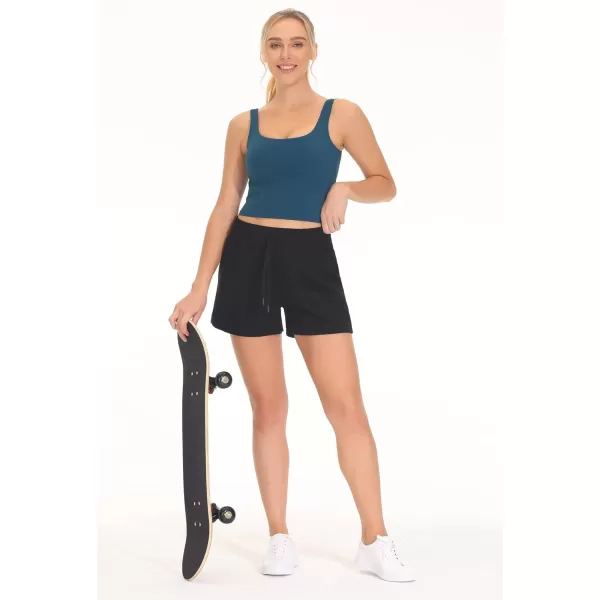 THE GYM PEOPLE Womens Square Neck Longline Sports Bra Workout Removable Padded Yoga Crop Tank TopsDark Blue Green