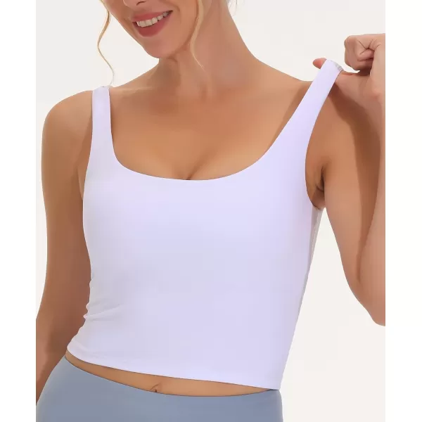 THE GYM PEOPLE Womens Square Neck Longline Sports Bra Workout Removable Padded Yoga Crop Tank TopsWhite
