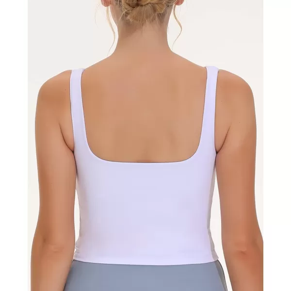 THE GYM PEOPLE Womens Square Neck Longline Sports Bra Workout Removable Padded Yoga Crop Tank TopsWhite