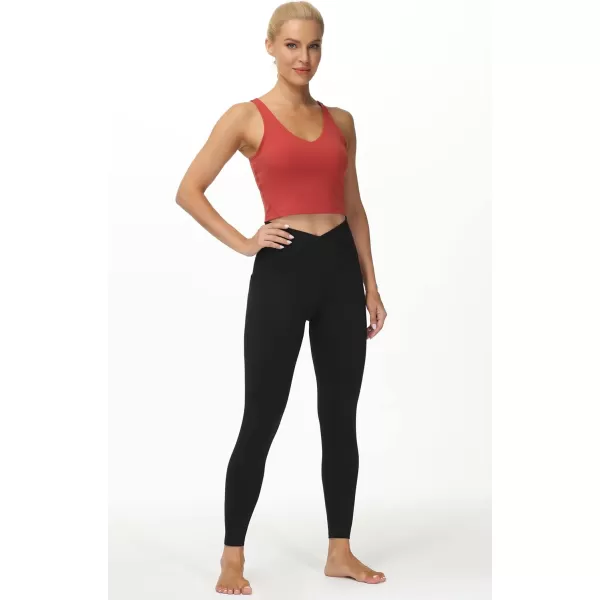 THE GYM PEOPLE Womens V Cross Waist Workout Leggings with Tummy Control and PocketsBlack