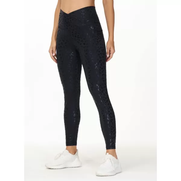 THE GYM PEOPLE Womens V Cross Waist Workout Leggings with Tummy Control and PocketsBlack Leopard