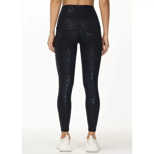 THE GYM PEOPLE Womens V Cross Waist Workout Leggings with Tummy Control and PocketsBlack Leopard