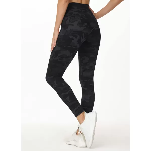 THE GYM PEOPLE Womens V Cross Waist Workout Leggings with Tummy Control and PocketsBlackgrey Camo