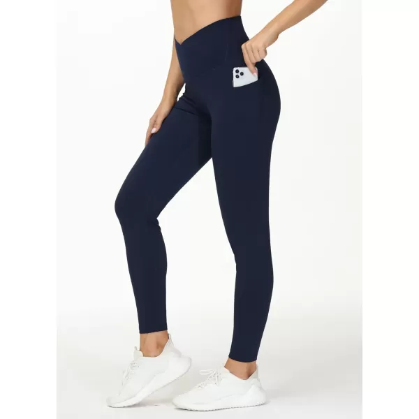 THE GYM PEOPLE Womens V Cross Waist Workout Leggings with Tummy Control and PocketsBlue