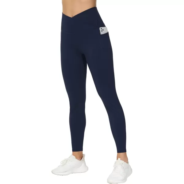 THE GYM PEOPLE Womens V Cross Waist Workout Leggings with Tummy Control and PocketsBlue