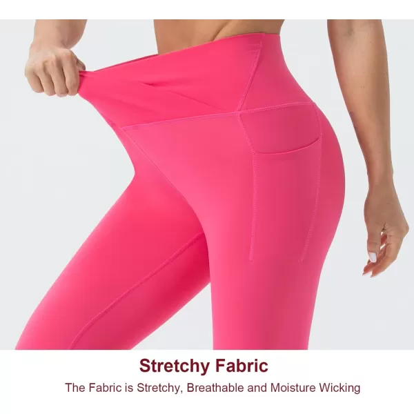 THE GYM PEOPLE Womens V Cross Waist Workout Leggings with Tummy Control and PocketsBright Pink