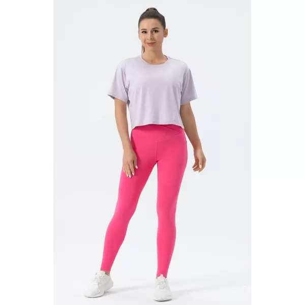 THE GYM PEOPLE Womens V Cross Waist Workout Leggings with Tummy Control and PocketsBright Pink