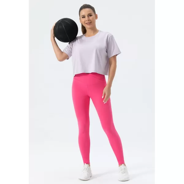 THE GYM PEOPLE Womens V Cross Waist Workout Leggings with Tummy Control and PocketsBright Pink