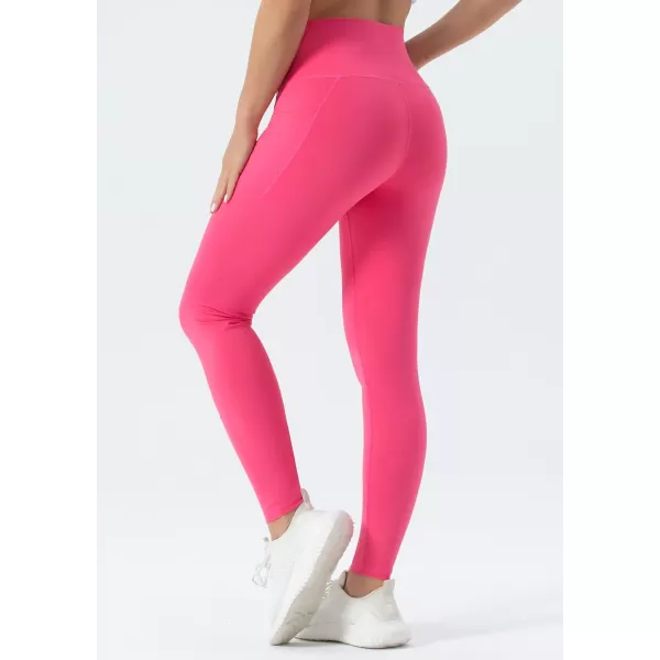 THE GYM PEOPLE Womens V Cross Waist Workout Leggings with Tummy Control and PocketsBright Pink
