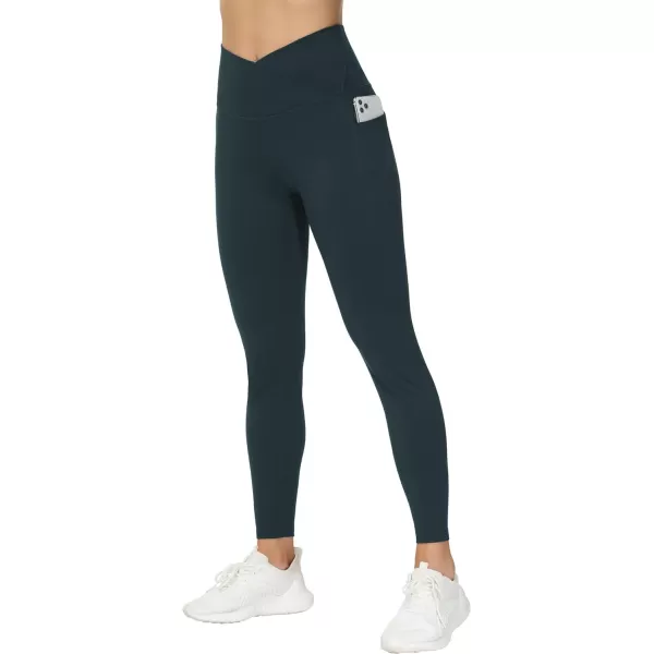 THE GYM PEOPLE Womens V Cross Waist Workout Leggings with Tummy Control and PocketsCharcoal Grey
