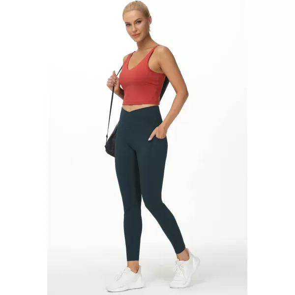 THE GYM PEOPLE Womens V Cross Waist Workout Leggings with Tummy Control and PocketsCharcoal Grey