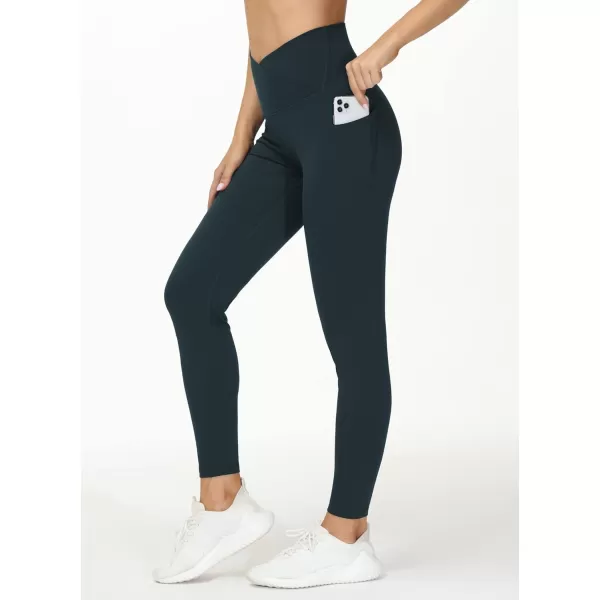 THE GYM PEOPLE Womens V Cross Waist Workout Leggings with Tummy Control and PocketsCharcoal Grey