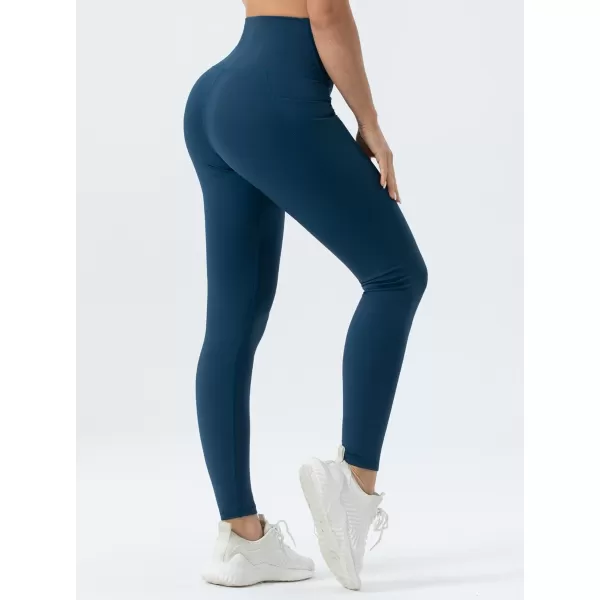 THE GYM PEOPLE Womens V Cross Waist Workout Leggings with Tummy Control and PocketsDark Blue Green