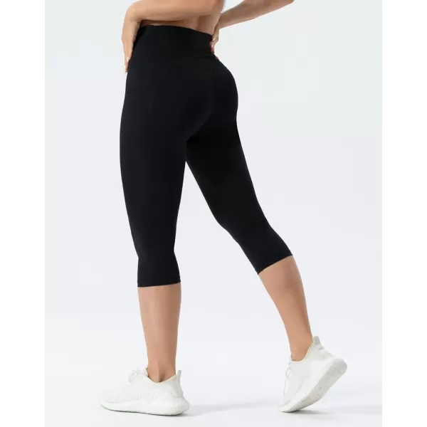 THE GYM PEOPLE Womens V Cross Waist Workout Leggings with Tummy Control and PocketsS Capris Black