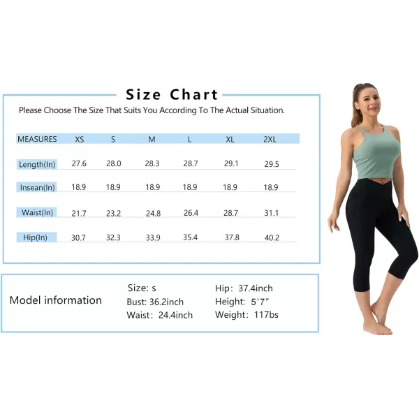 THE GYM PEOPLE Womens V Cross Waist Workout Leggings with Tummy Control and PocketsS Capris Black
