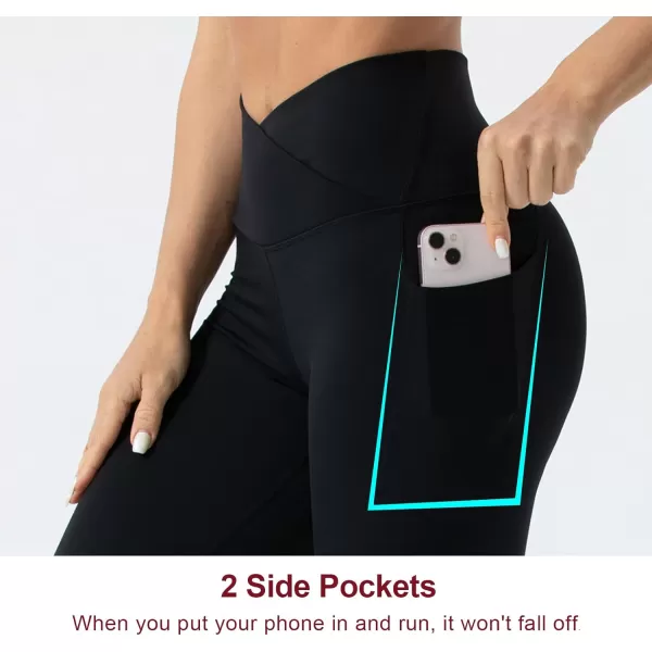 THE GYM PEOPLE Womens V Cross Waist Workout Leggings with Tummy Control and PocketsS Capris Black