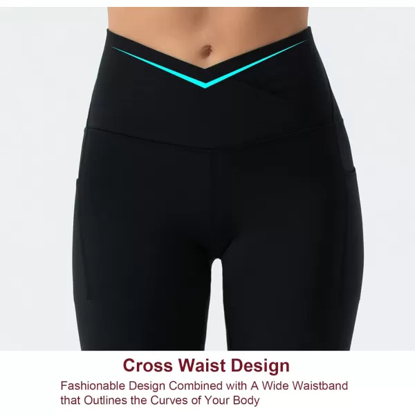 THE GYM PEOPLE Womens V Cross Waist Workout Leggings with Tummy Control and PocketsS Capris Black