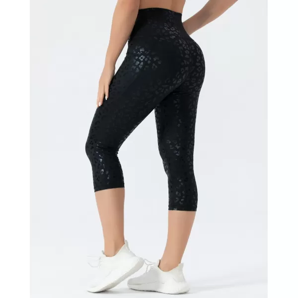THE GYM PEOPLE Womens V Cross Waist Workout Leggings with Tummy Control and PocketsS Capris Black Leopard