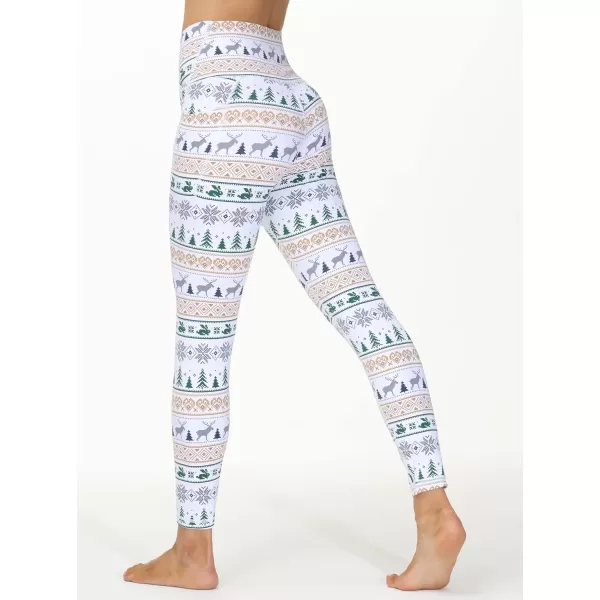 THE GYM PEOPLE Womens V Cross Waist Workout Leggings with Tummy Control and PocketsXmas Print White