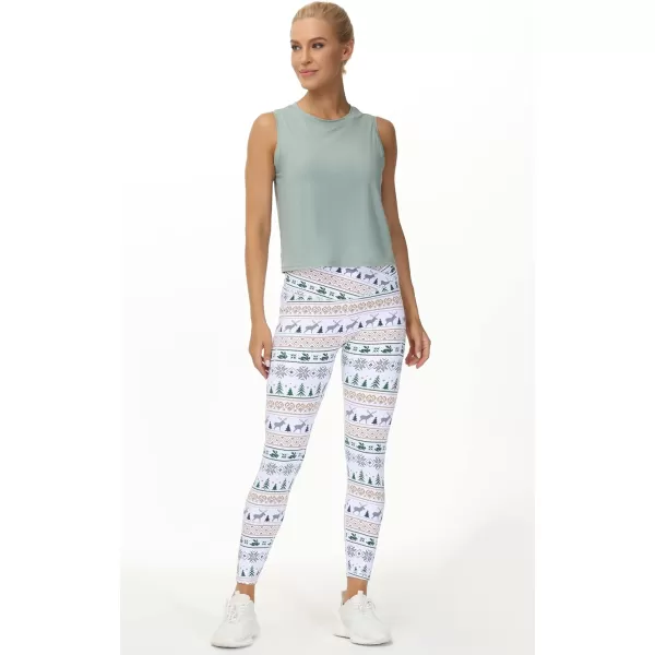 THE GYM PEOPLE Womens V Cross Waist Workout Leggings with Tummy Control and PocketsXmas Print White