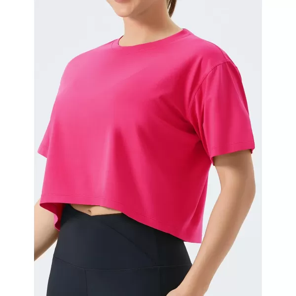 THE GYM PEOPLE Womens Workout Crop Top TShirt Short Sleeve Boxy Yoga Running Cropped Basic TeeBright Pink