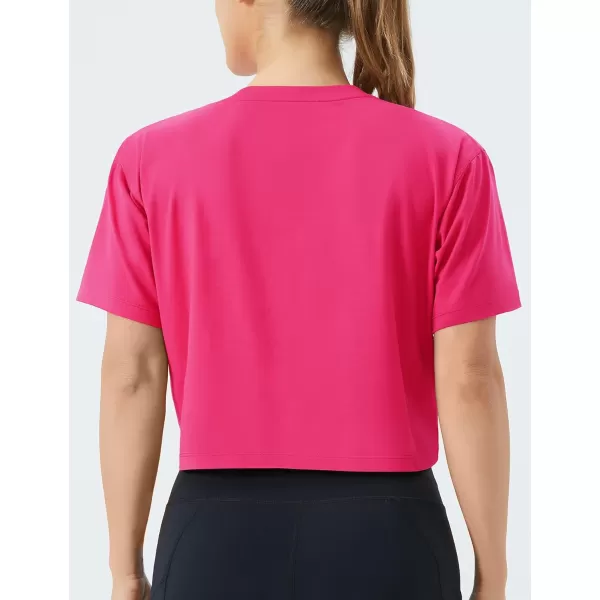 THE GYM PEOPLE Womens Workout Crop Top TShirt Short Sleeve Boxy Yoga Running Cropped Basic TeeBright Pink