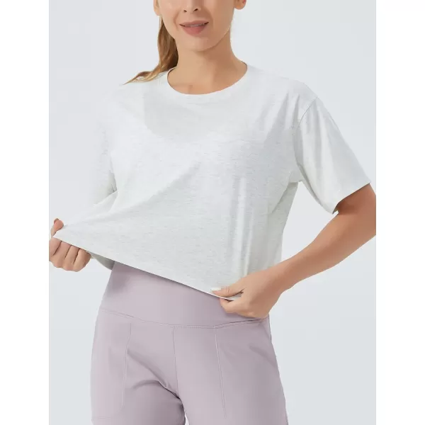 THE GYM PEOPLE Womens Workout Crop Top TShirt Short Sleeve Boxy Yoga Running Cropped Basic TeeHeather White