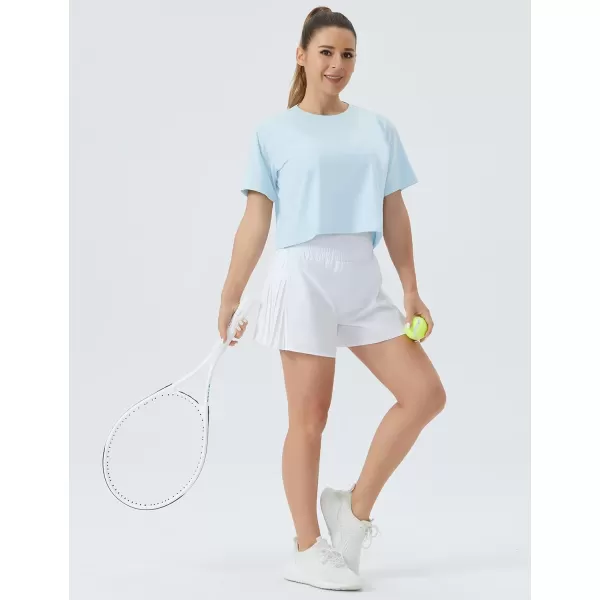 THE GYM PEOPLE Womens Workout Crop Top TShirt Short Sleeve Boxy Yoga Running Cropped Basic TeeLight Blue