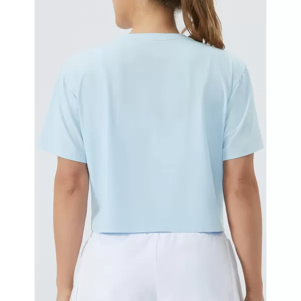 THE GYM PEOPLE Womens Workout Crop Top TShirt Short Sleeve Boxy Yoga Running Cropped Basic TeeLight Blue