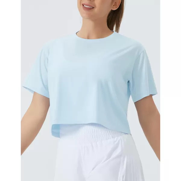 THE GYM PEOPLE Womens Workout Crop Top TShirt Short Sleeve Boxy Yoga Running Cropped Basic TeeLight Blue