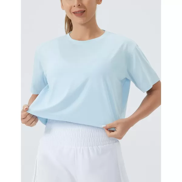 THE GYM PEOPLE Womens Workout Crop Top TShirt Short Sleeve Boxy Yoga Running Cropped Basic TeeLight Blue